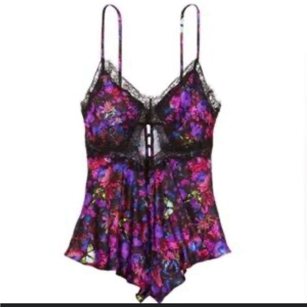 NWT! Victoria's Secret Satin Butterfly Floral Cutout Romper M Lingerie Teddy